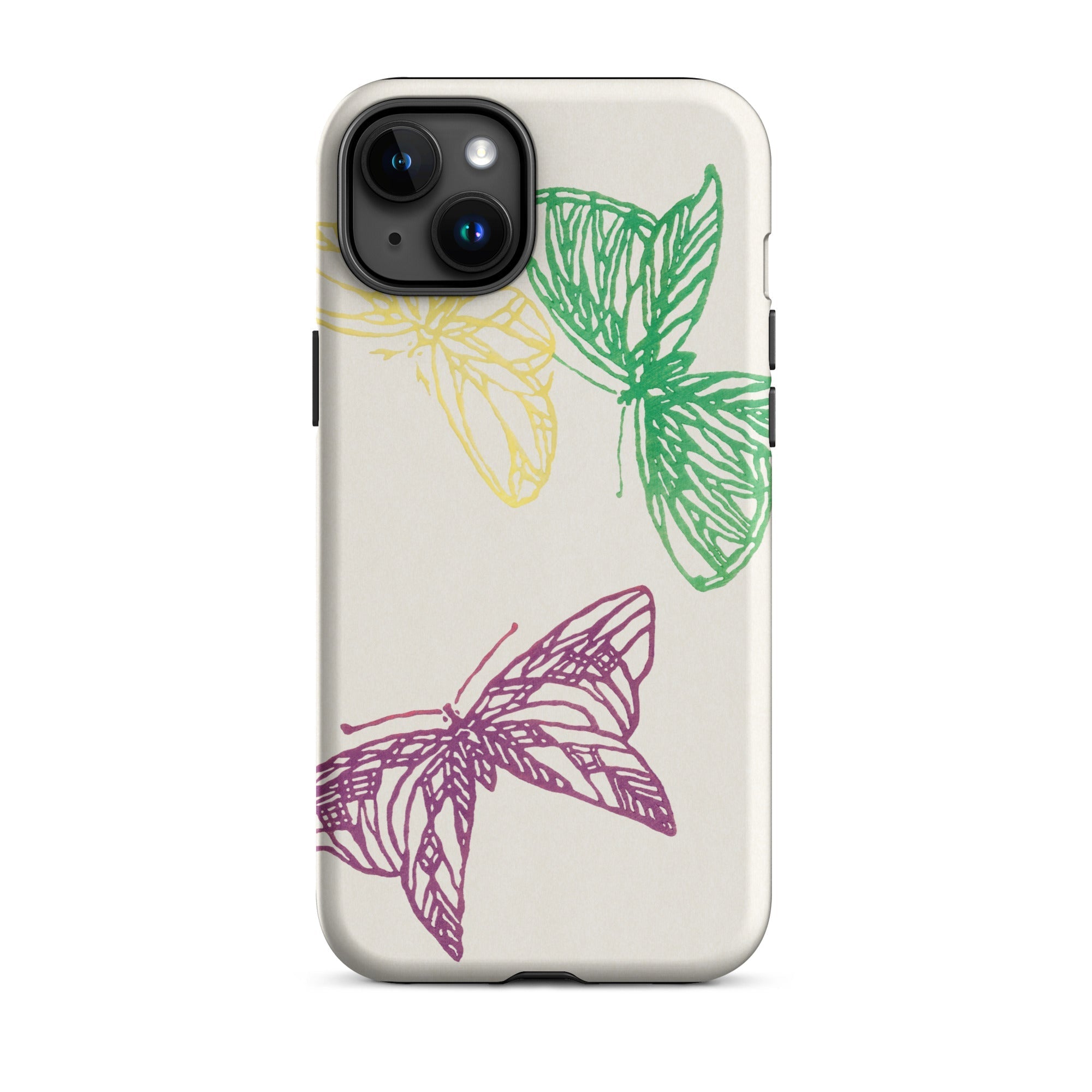 Pink Yellow & Green Butterflies Kamisaka Sekka Iphone Case, 15 Plus / Matte, Butterfly Themed Phone Case