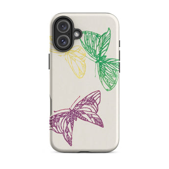 Pink Yellow & Green Butterflies - Kamisaka Sekka Iphone Case, 16 Plus / Matte, Butterfly-decorated Phone Case