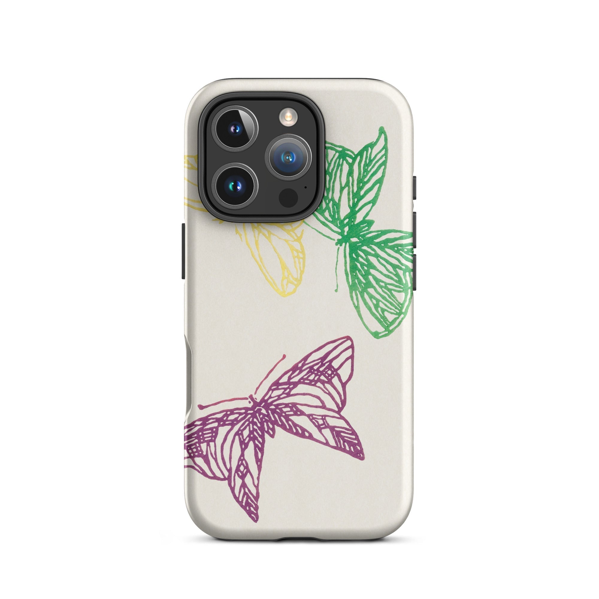 Pink Yellow & Green Butterflies Kamisaka Sekka Iphone Case, 16 Pro / Matte, Butterfly Patterned Phone Case