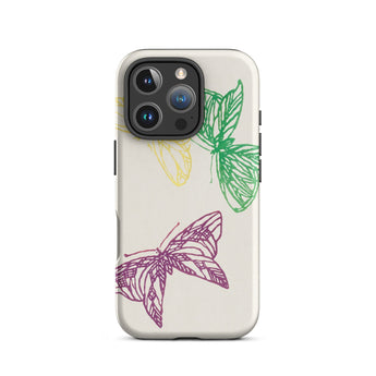Pink Yellow & Green Butterflies - Kamisaka Sekka Iphone Case, 16 Pro / Matte, Butterfly-patterned Phone Case
