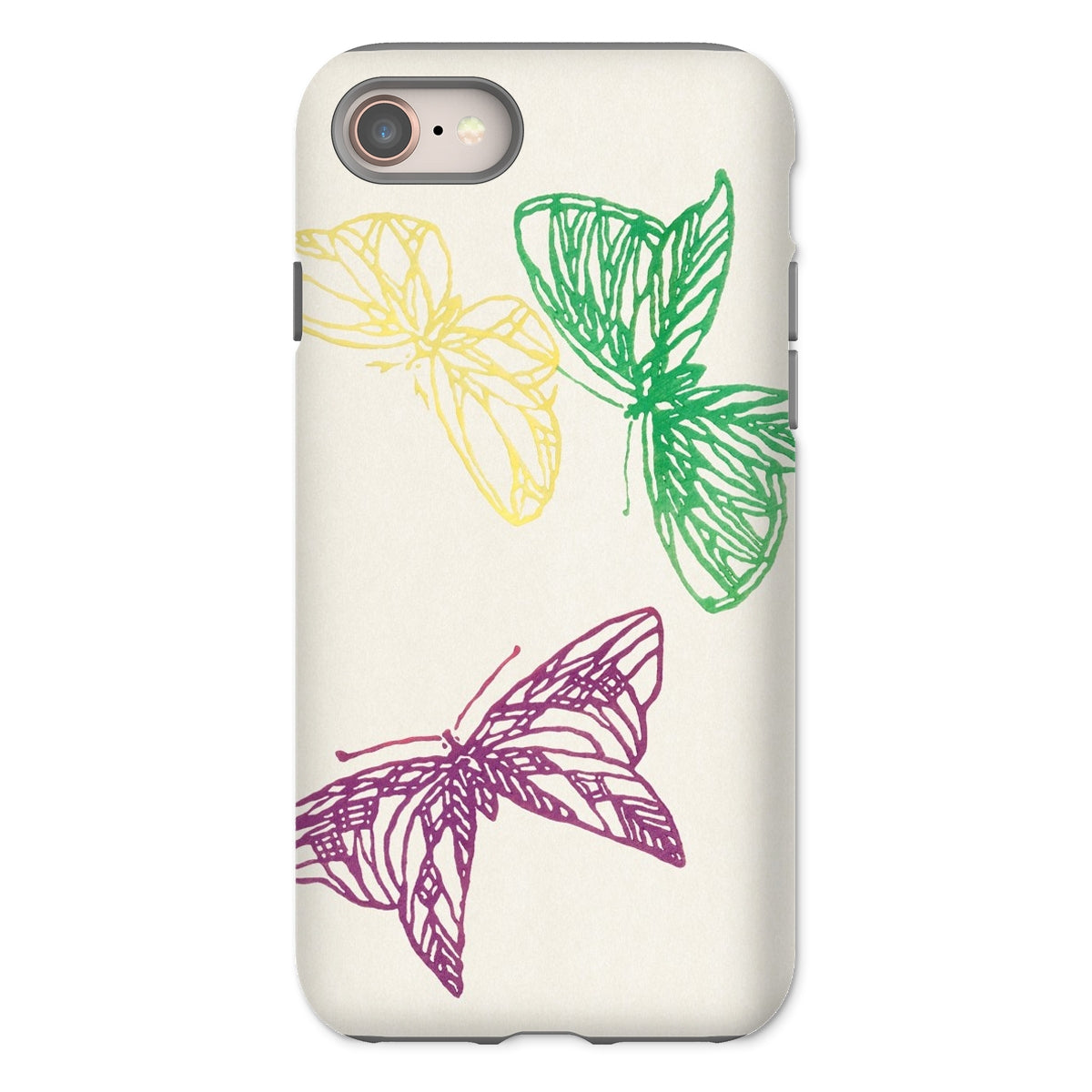 Pink Yellow & Green Butterflies Kamisaka Sekka Iphone Case, 8 / Matte, Phone Case Sketched Butterflies Yellow Green Purple