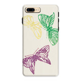 Pink Yellow & Green Butterflies - Kamisaka Sekka Iphone Case, 8 Plus / Matte, Phone Case Decorated Sketched Butterflies Yellow Green Purple