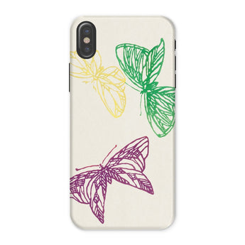 Pink Yellow & Green Butterflies - Kamisaka Sekka Iphone Case, x / Matte, Phone Case Decorated Sketched Butterflies Green Yellow Purple