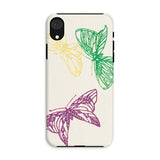 Pink Yellow & Green Butterflies - Kamisaka Sekka Iphone Case, Xr / Matte, Phone Case Sketched Butterflies Yellow Green Purple Cream