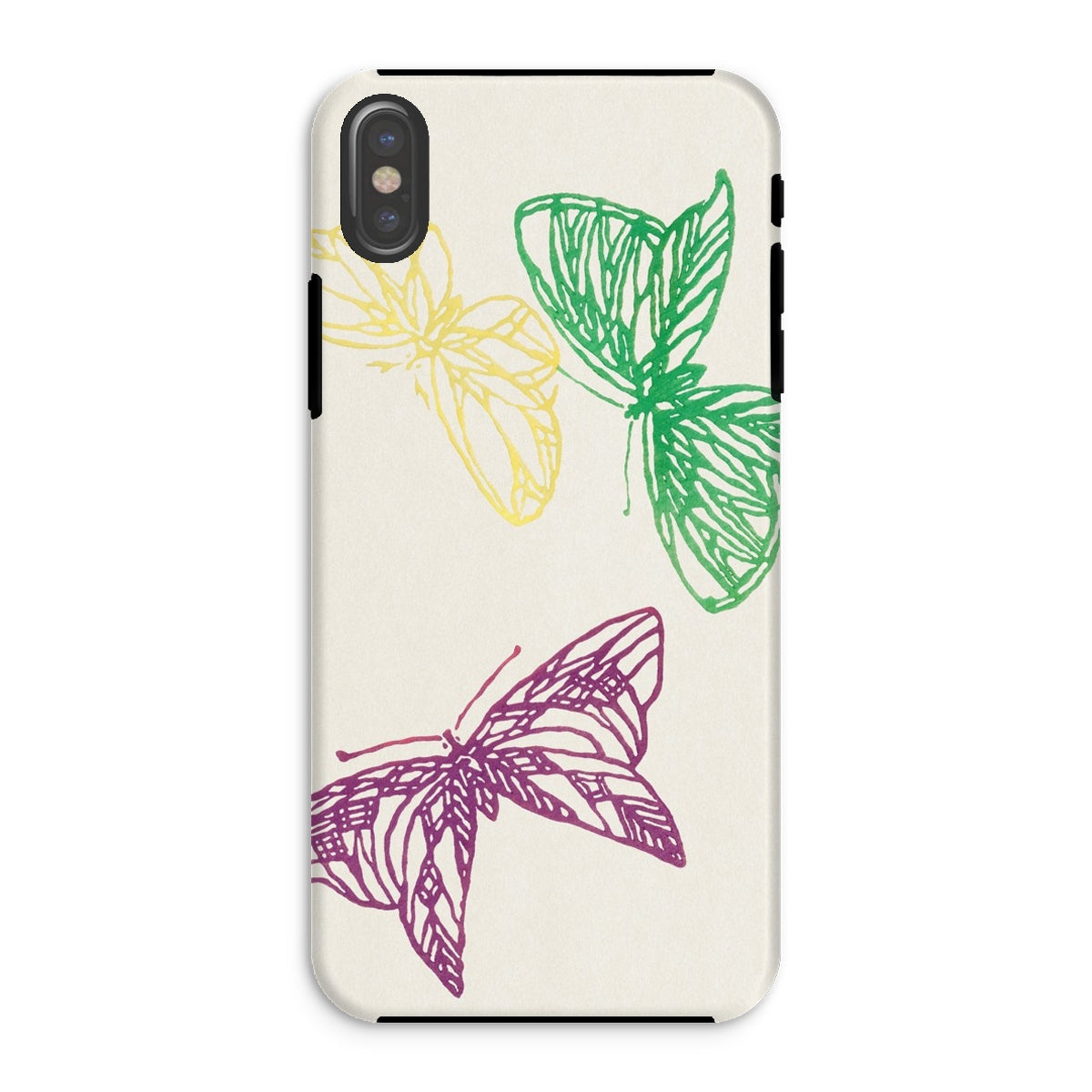 Pink Yellow & Green Butterflies Kamisaka Sekka Iphone Case, Xs / Matte, Phone Case Decorated Sketched Butterflies Yellow Green Purple