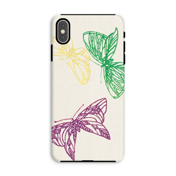 Pink Yellow & Green Butterflies - Kamisaka Sekka Iphone Case, Xs Max / Matte, Phone Case Sketched Butterflies Yellow Green Purple