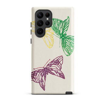 Pink Yellow & Green Butterflies - Kamisaka Sekka Phone Case Samsung Galaxy S22 Ultra / Matte Cream-colored Phone Case Hand-drawn