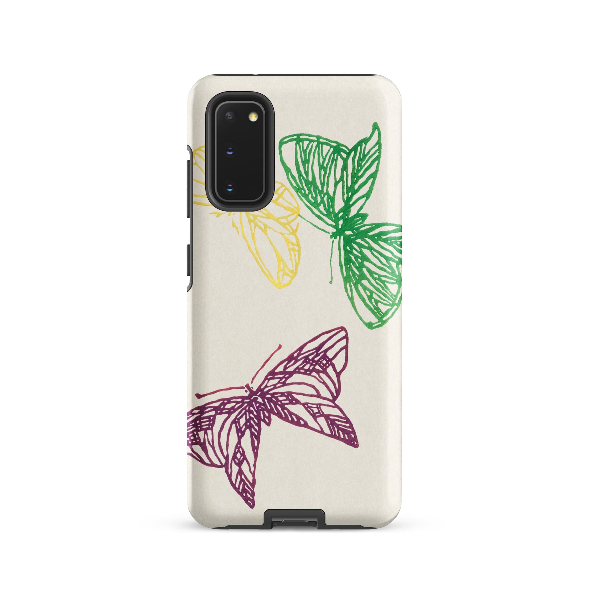 Pink Yellow & Green Butterflies Kamisaka Sekka Samsung Case, Galaxy S20 / Matte, White Smartphone Case Colorful Butterfly Designs