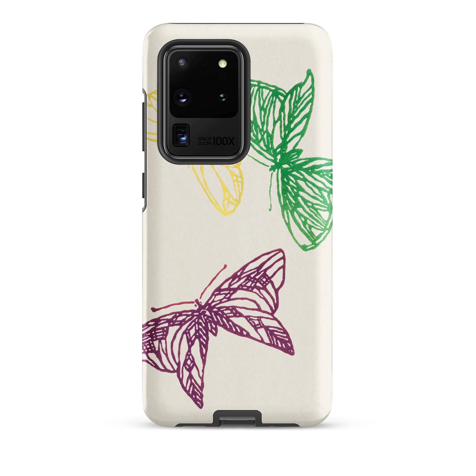 Pink Yellow & Green Butterflies Kamisaka Sekka Samsung Case, Galaxy S20 Ultra / Matte, off White Smartphone Case Colorful Butterfly Designs