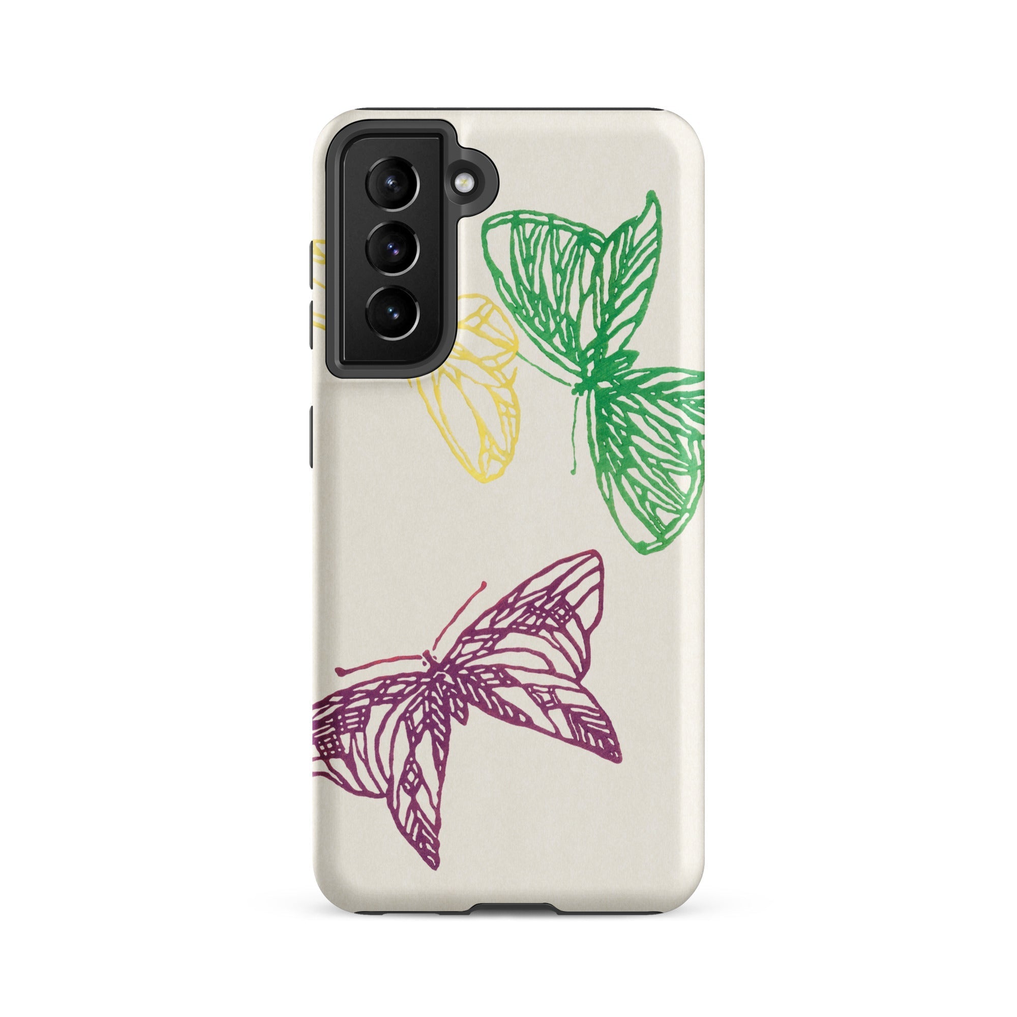 Pink Yellow & Green Butterflies Kamisaka Sekka Samsung Case, Galaxy S21 Fe / Matte, White Smartphone Case Colorful Butterfly Designs