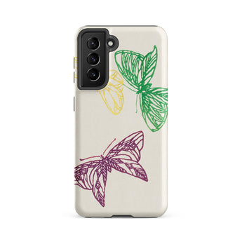 Pink Yellow & Green Butterflies - Kamisaka Sekka Samsung Case, Galaxy S21 Fe / Matte, White Smartphone Case Colorful Butterfly Designs