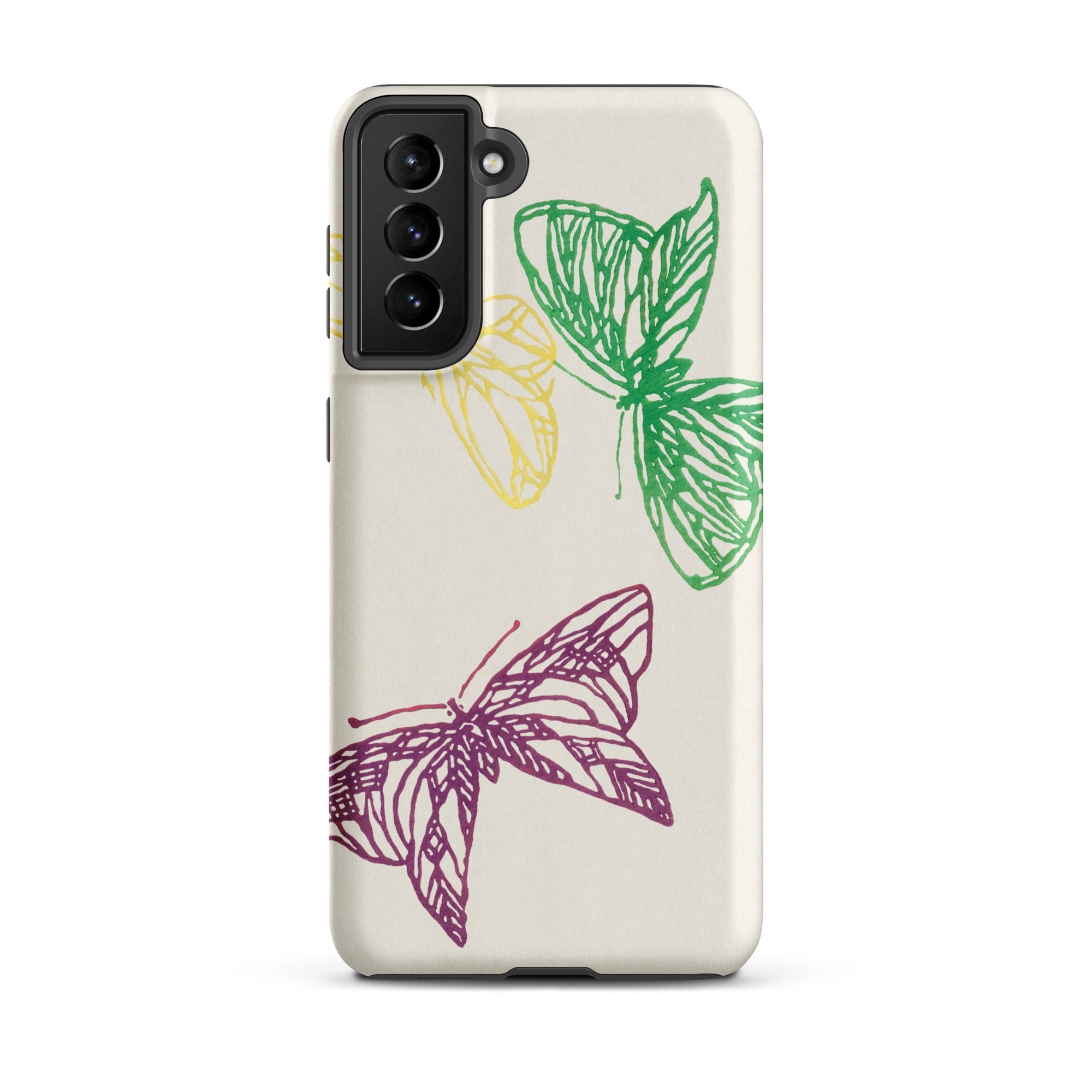 Pink Yellow & Green Butterflies Kamisaka Sekka Samsung Case, Galaxy S21 Plus / Matte, Phone Case Colorful Butterfly Designs