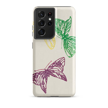 Pink Yellow & Green Butterflies - Kamisaka Sekka Samsung Case, Galaxy S21 Ultra / Matte, White Smartphone Case Colorful Butterfly Designs