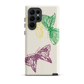 Pink Yellow & Green Butterflies - Kamisaka Sekka Samsung Case, Galaxy S22 Ultra / Matte, Light-colored Phone Case Colorful Butterfly Designs