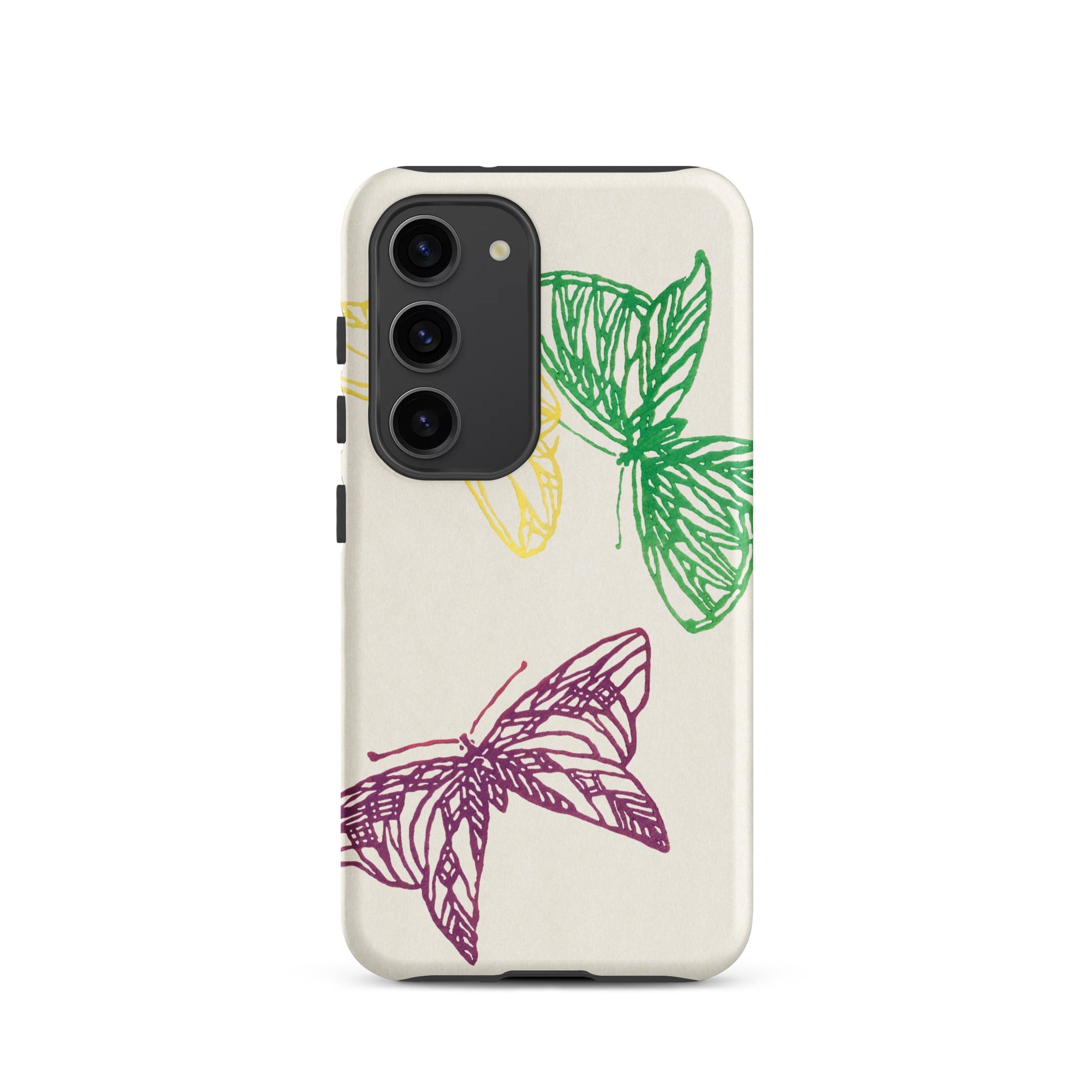 Pink Yellow & Green Butterflies Kamisaka Sekka Samsung Case, Galaxy S23 / Matte, Smartphone Case Cream Background Colorful Butterfly
