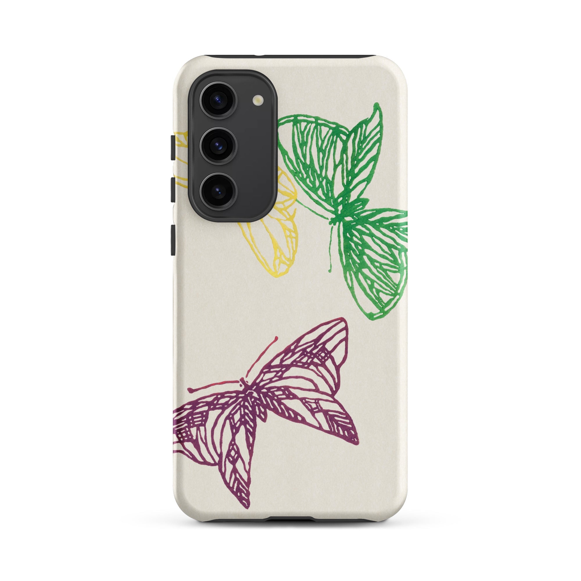 Pink Yellow & Green Butterflies Kamisaka Sekka Samsung Case, Galaxy S23 Plus / Matte, Smartphone Case Cream Background Colorful Butterfly