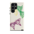 Pink Yellow & Green Butterflies Kamisaka Sekka Samsung Case, Galaxy S23 Ultra / Matte, Cream Colored Smartphone Case Purple Yellow Green