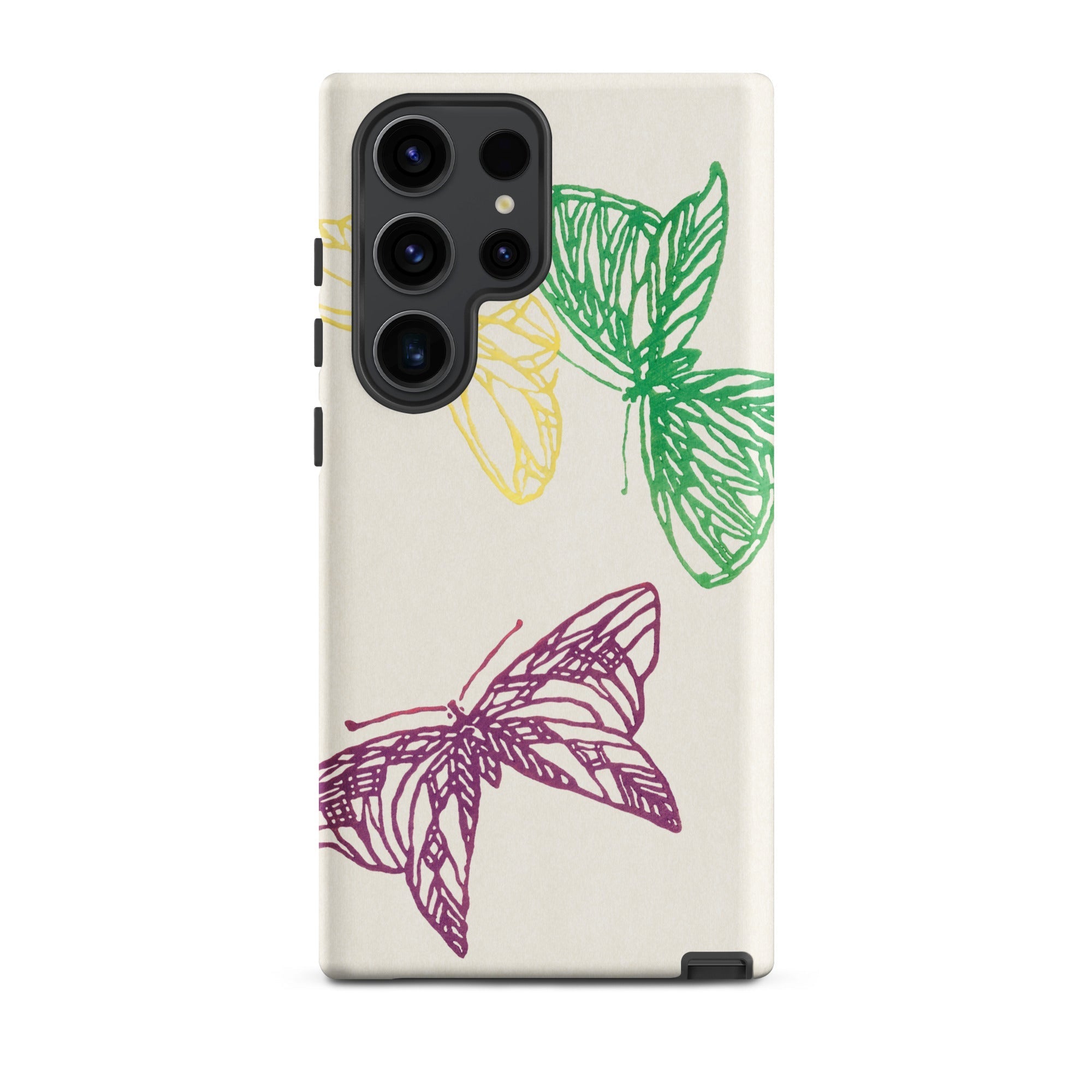 Pink Yellow & Green Butterflies Kamisaka Sekka Samsung Case, Galaxy S23 Ultra / Matte, Cream Colored Smartphone Case Purple Yellow Green