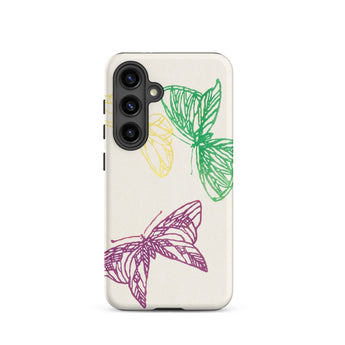 Pink Yellow & Green Butterflies - Kamisaka Sekka Samsung Case, Galaxy S24 / Matte, White Smartphone Case Colorful Butterfly Designs
