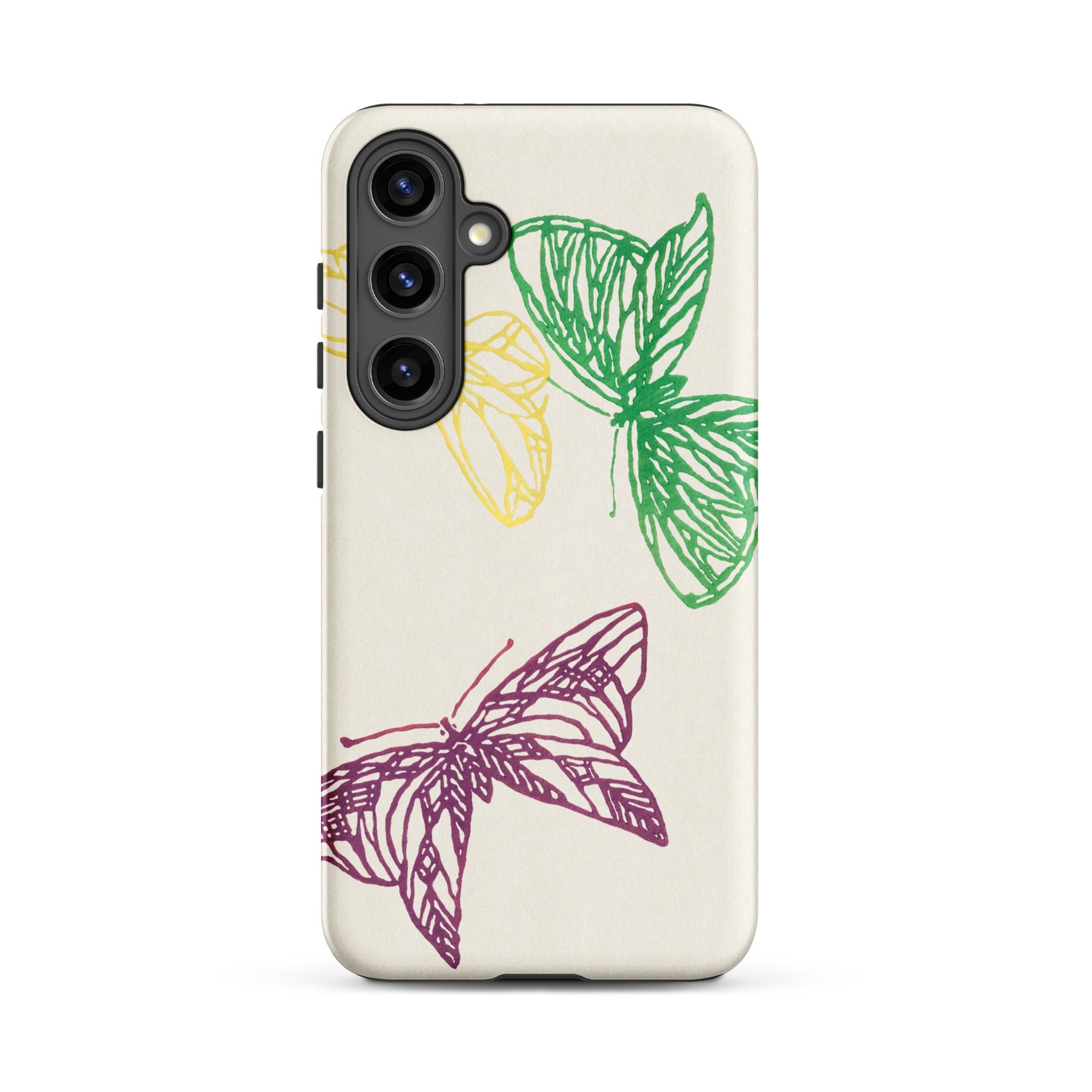 Pink Yellow & Green Butterflies Kamisaka Sekka Samsung Case, Galaxy S24 Plus / Matte, Light Colored Smartphone Case Whimsical Butterfly