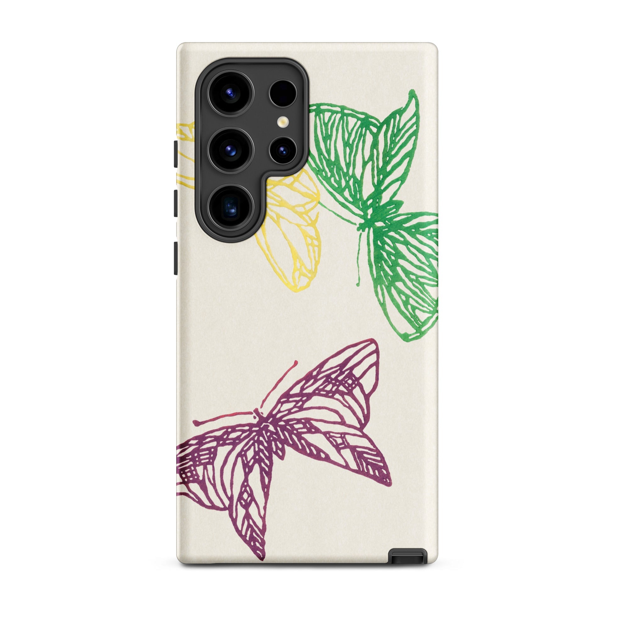 Pink Yellow & Green Butterflies Kamisaka Sekka Samsung Case, Galaxy S24 Ultra / Matte, Smartphone Case Butterfly Pattern