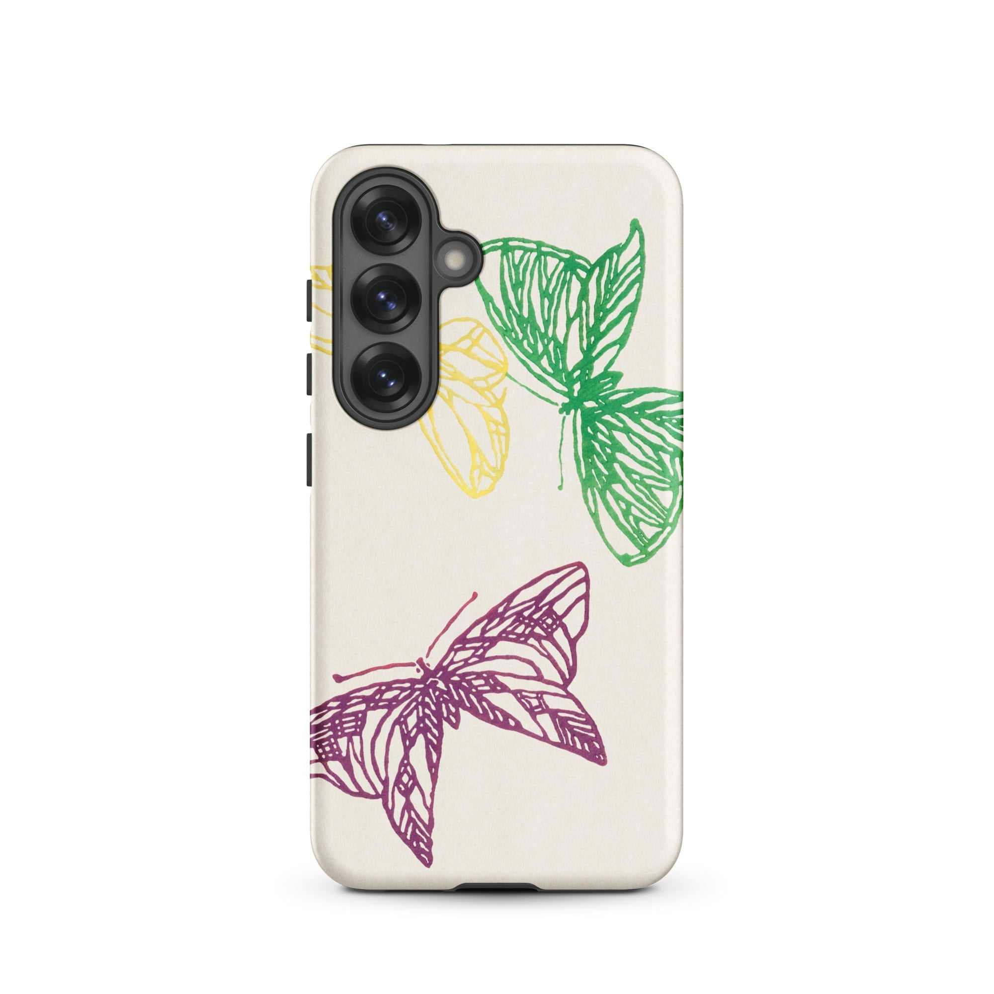 Pink Yellow & Green Butterflies Kamisaka Sekka Samsung Case, Galaxy S25 / Matte, White Phone Case Colorful Butterfly Design