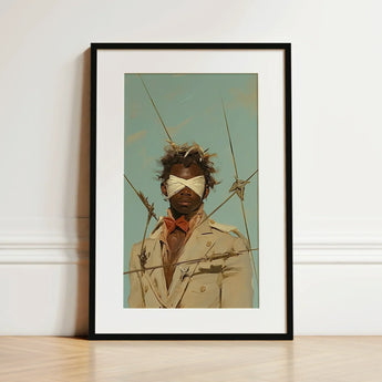 Pinpoint - Queer Black Outlaw Dandy Art Print / Canvas Black-framed White Mat Illustrated Portrait Person, Prints