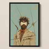 Pinpoint Surreal Black Dandy Outlaw Framed Canvas, Framed Portrait Blindfolded Man