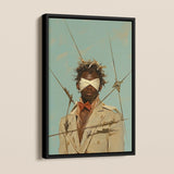 Pinpoint Surreal Black Dandy Outlaw Framed Canvas, Framed Art Print Blindfolded Man