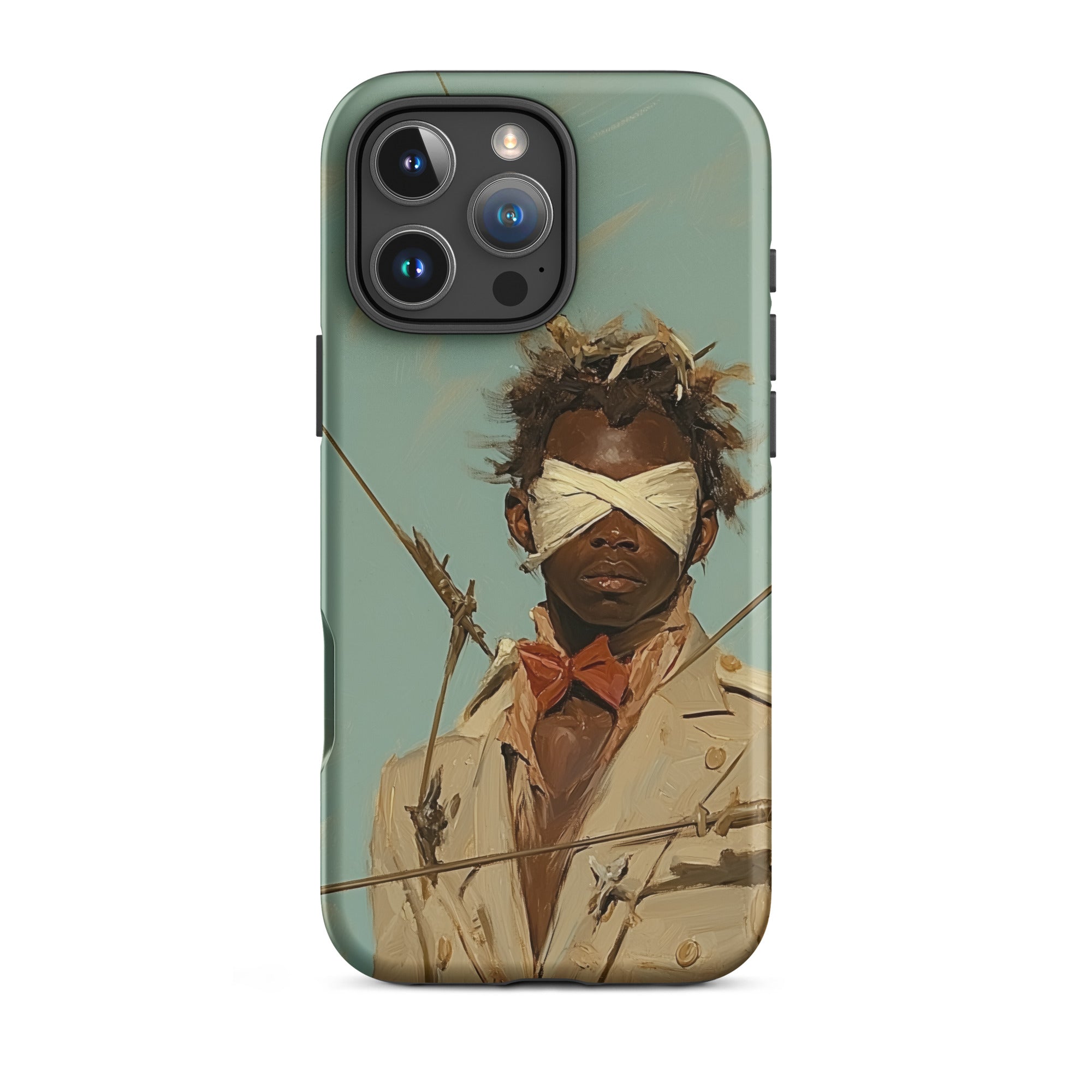 Pinpoint Surreal Black Outlaw Dandy Iphone Case, 16 Pro Max / Matte, Phone Case Artistic Blindfolded Figure