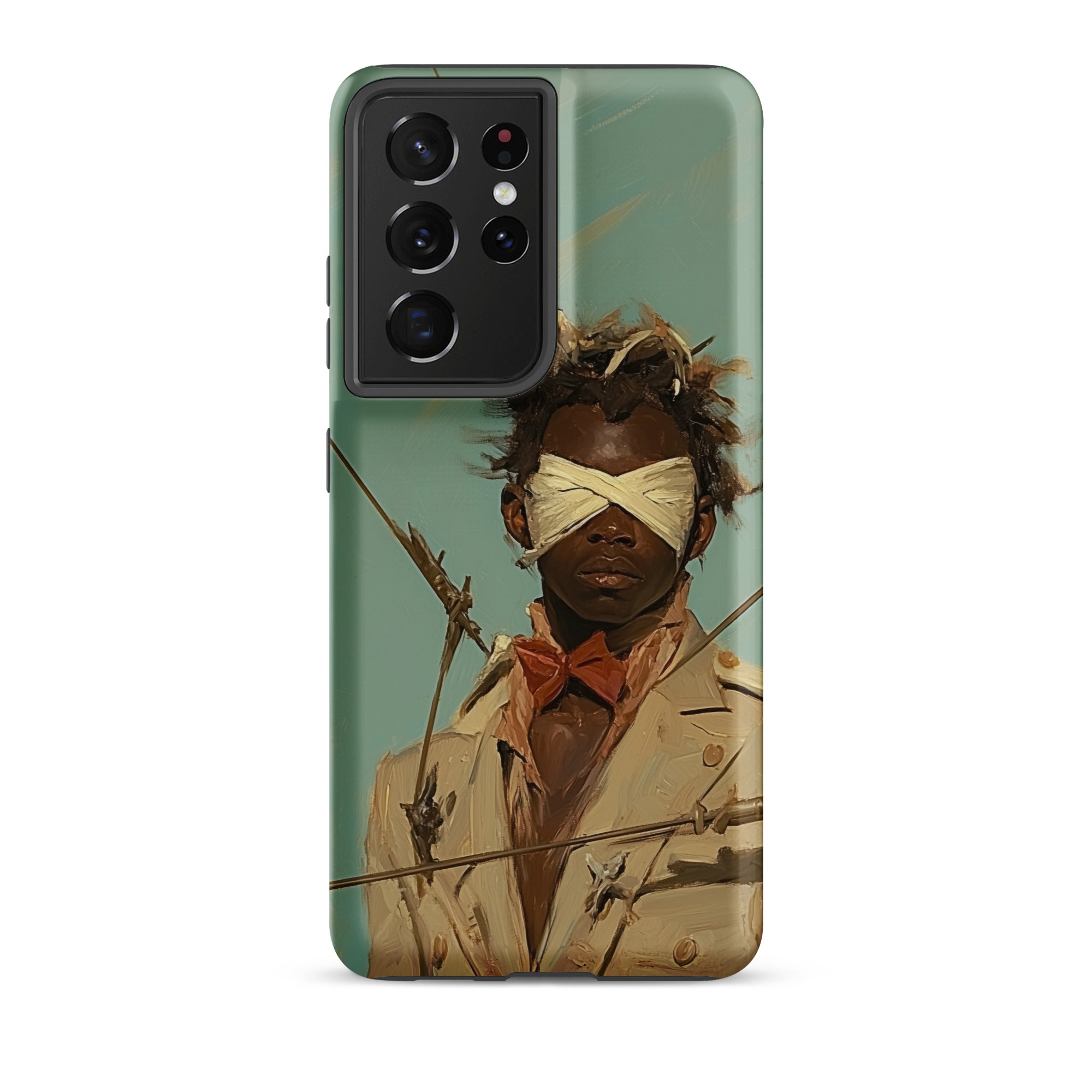 Pinpoint Surreal Black Outlaw Dandy Samsung Case, Galaxy S21 Ultra / Matte, Smartphone Case Blindfolded Figure
