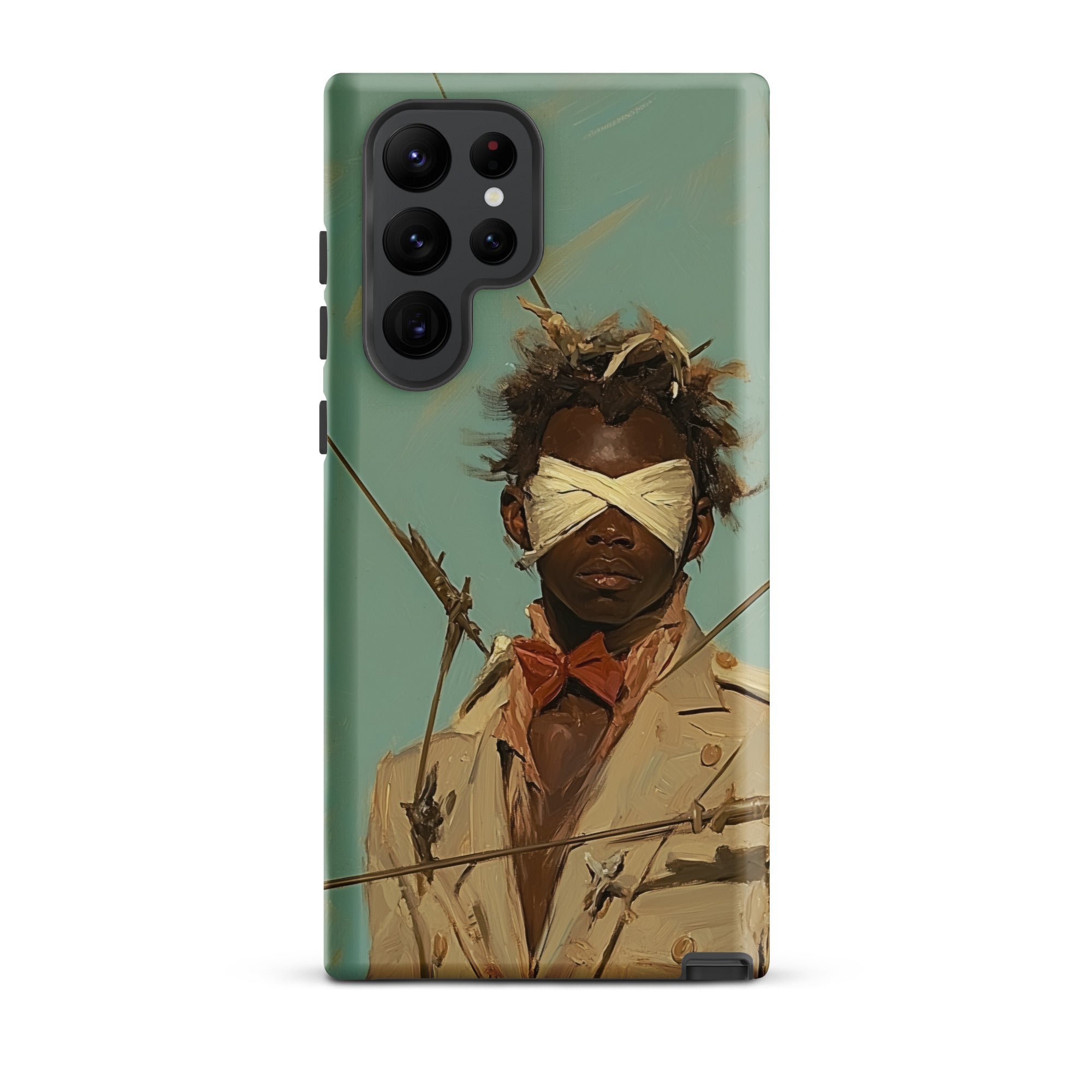 Pinpoint Surreal Black Outlaw Dandy Samsung Case, Galaxy S22 Ultra / Matte, Smartphone Case Blindfolded Man Suit