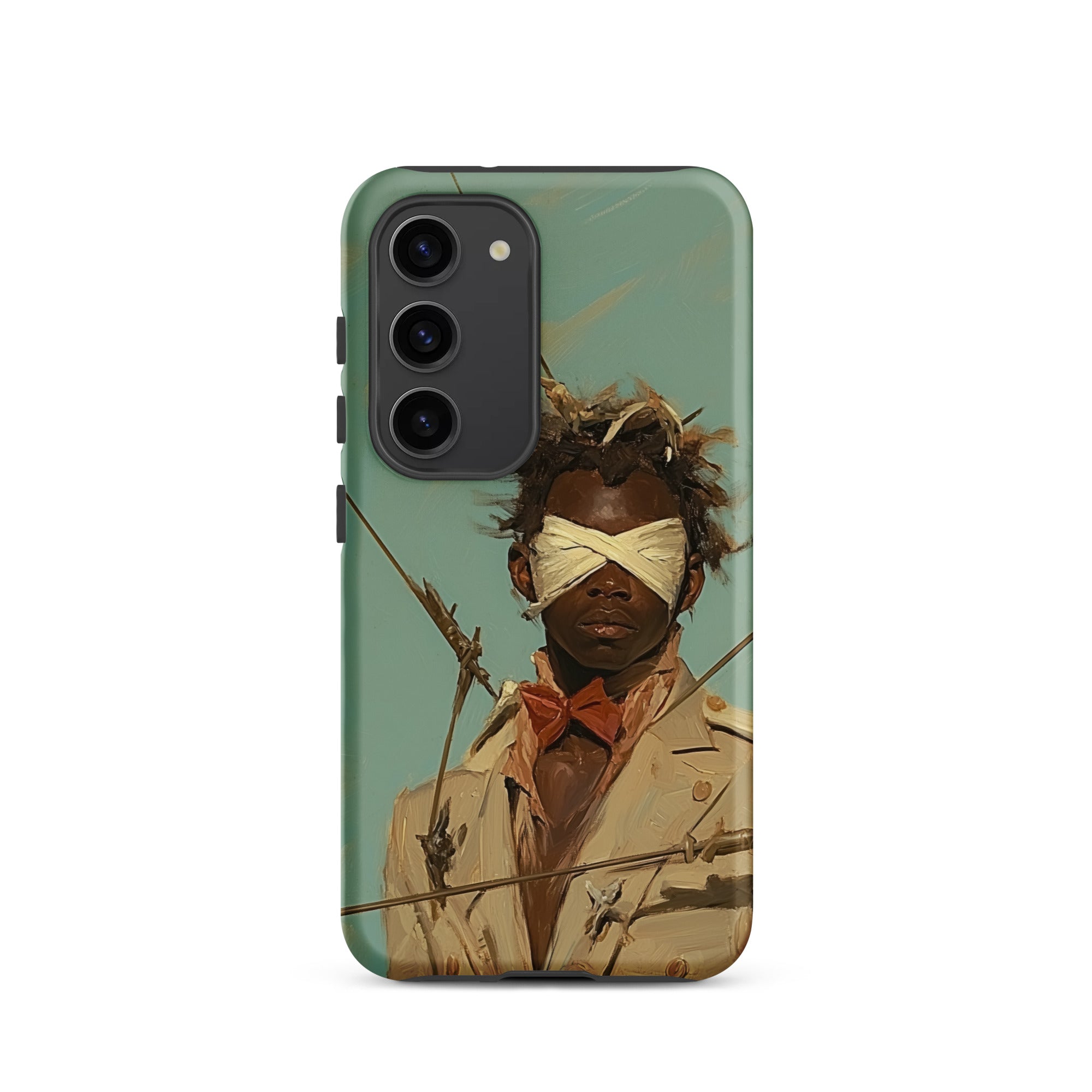 Pinpoint Surreal Black Outlaw Dandy Samsung Case, Galaxy S23 / Matte, Phone Case Graphic Print Blindfolded Figure