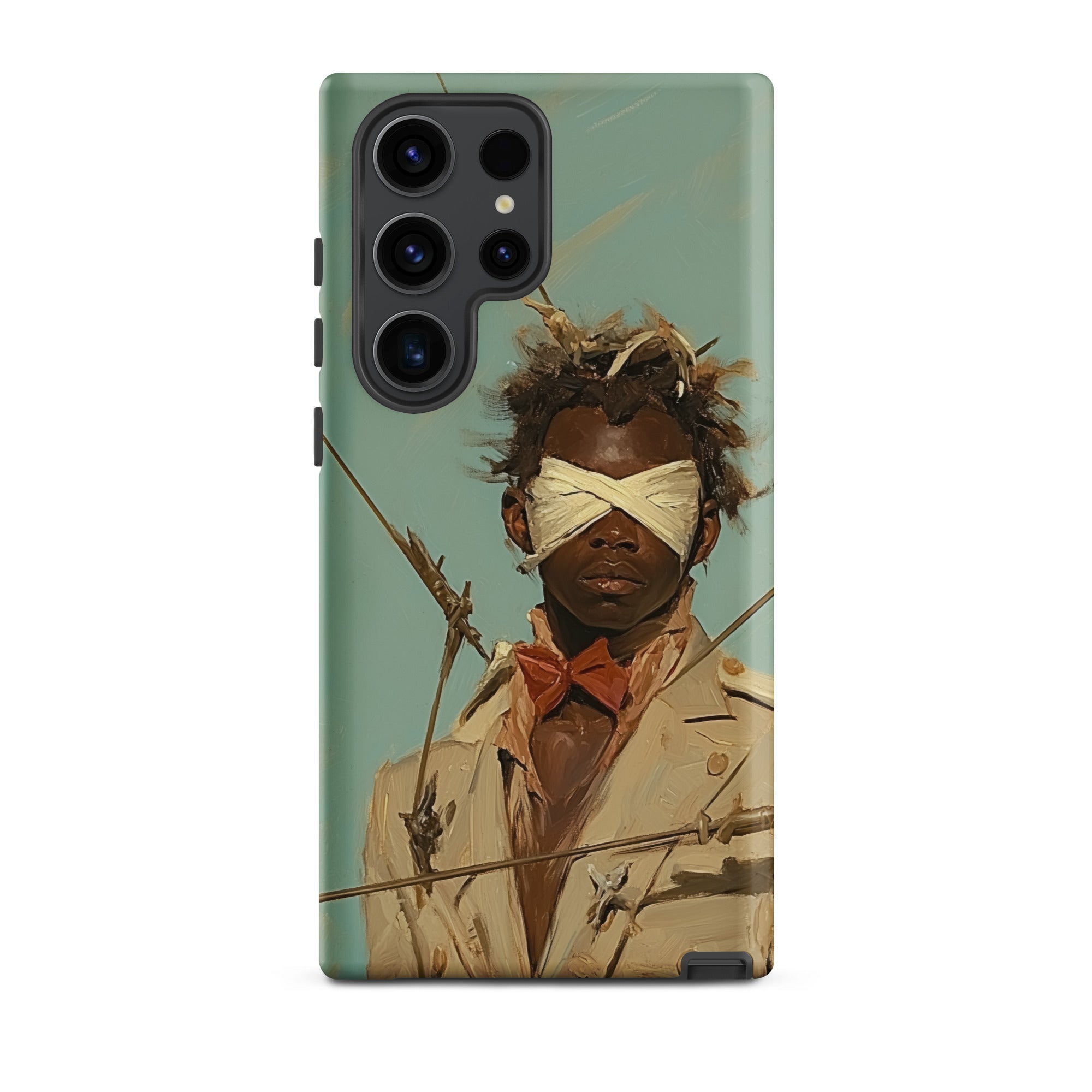 Pinpoint Surreal Black Outlaw Dandy Samsung Case, Galaxy S23 Ultra / Matte, Smartphone Case Painted Blindfolded Man Disheveled Appearance