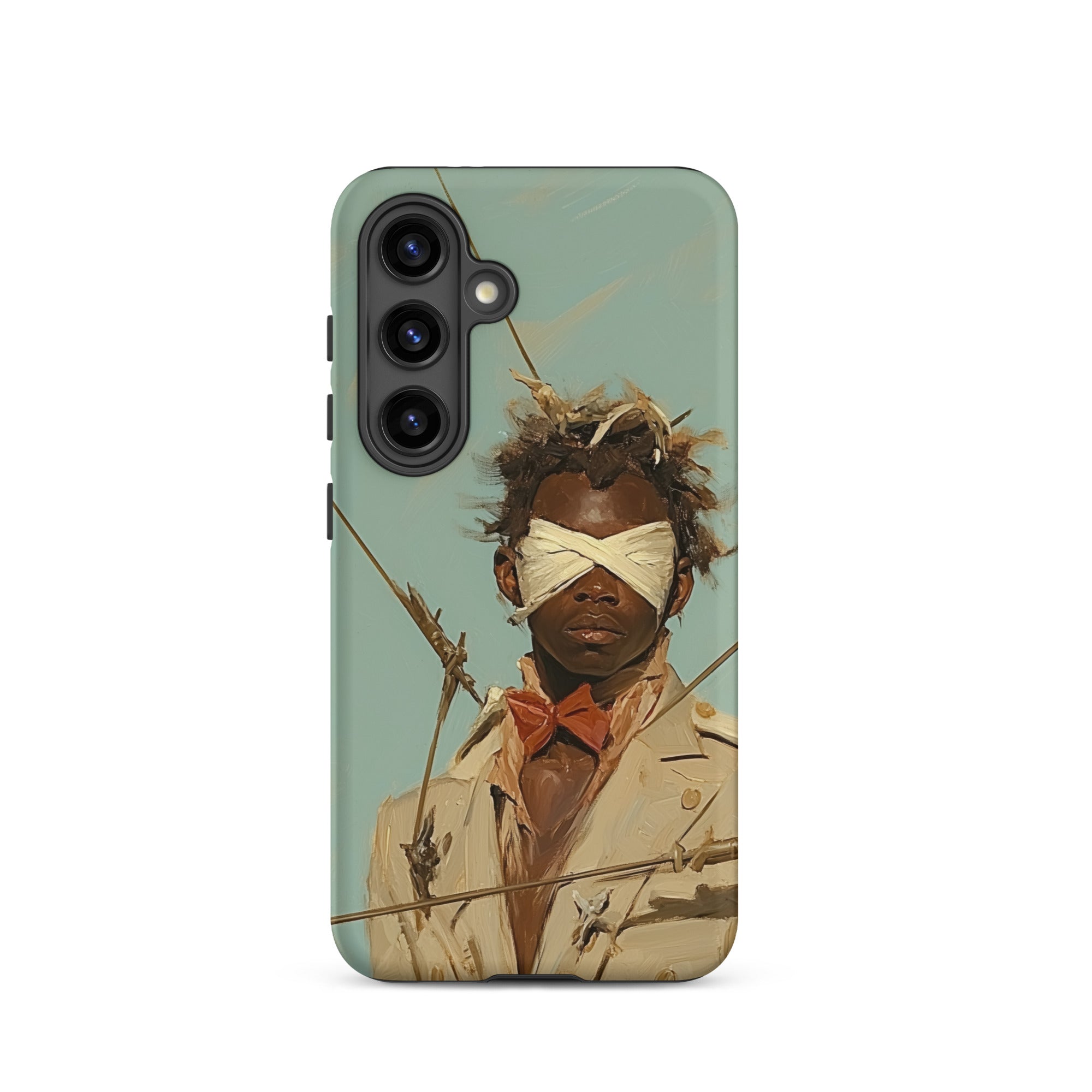 Pinpoint Surreal Black Outlaw Dandy Samsung Case, Galaxy S24 / Matte, Smartphone Case Blindfolded Figure Red Bow Tie