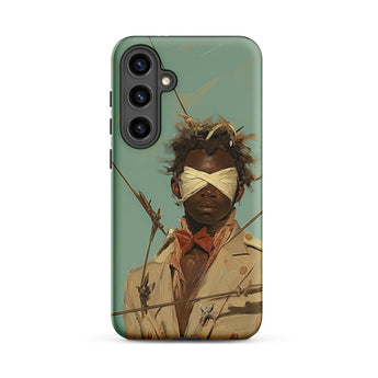 Pinpoint - Surreal Black Outlaw Dandy Samsung Case, Galaxy S24 Plus / Matte, Phone Case Stylized Depiction Blindfolded Figure