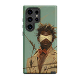 Pinpoint - Surreal Black Outlaw Dandy Samsung Case, Galaxy S24 Ultra / Matte, Smartphone Case Blindfolded Figure Bow Tie Tattered Clothing