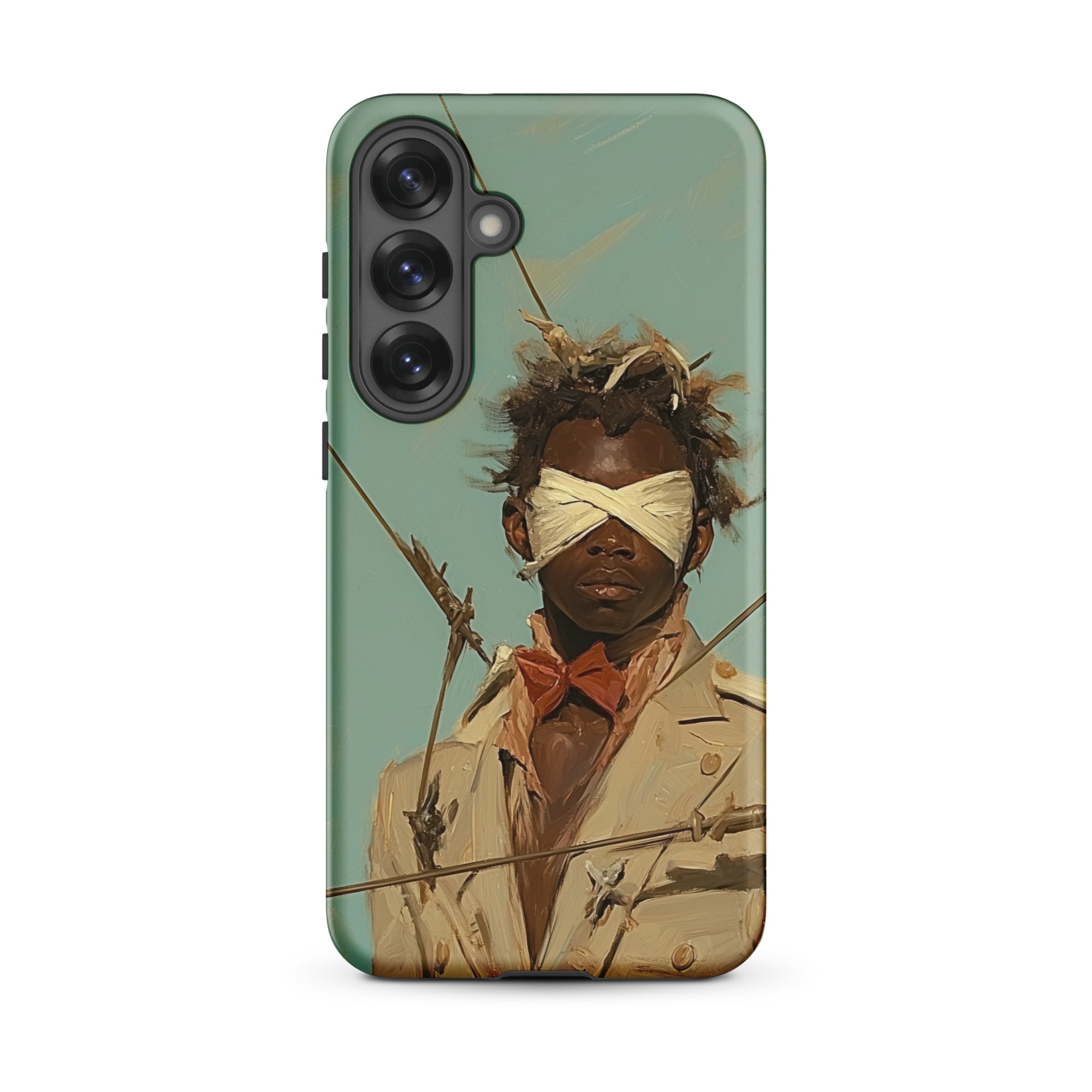 Pinpoint Surreal Black Outlaw Dandy Samsung Case, Galaxy S25 Plus / Matte, Smartphone Case Printed Blindfolded Person