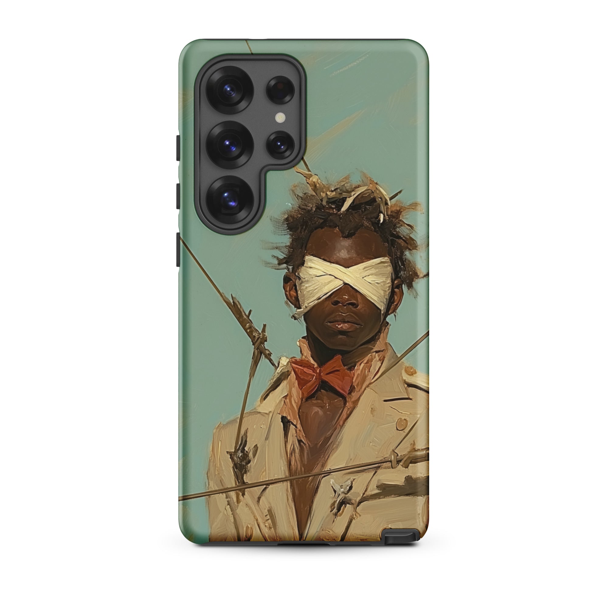 Pinpoint Surreal Black Outlaw Dandy Samsung Case, Galaxy S25 Ultra / Matte, Phone Case Artistic Depiction Blindfolded Figure