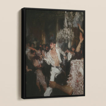 Piqued - Baroque Gay Nightclub Framed Canvas, Oil Painting Lively Party Scene Man Unbuttoned White