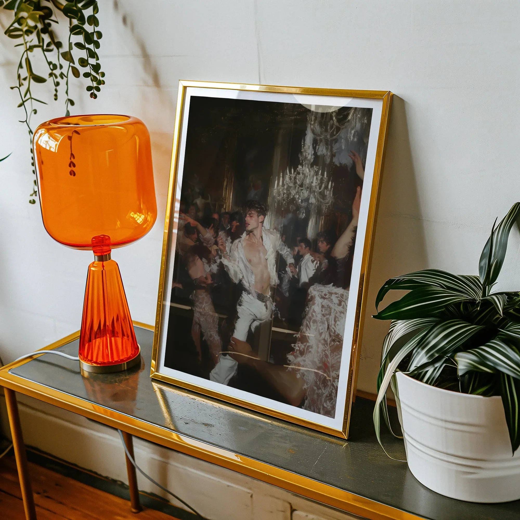 Piqued Gay Rave Aristocracy Art Print, 18x24’’ / 46x61cm / Unframed, Gold Framed Painting Party Scene