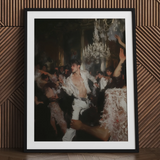 Gay rave aristocracy scene, black frame, white mat.