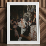 Elegant man at a gay rave in an aristocratic setting.