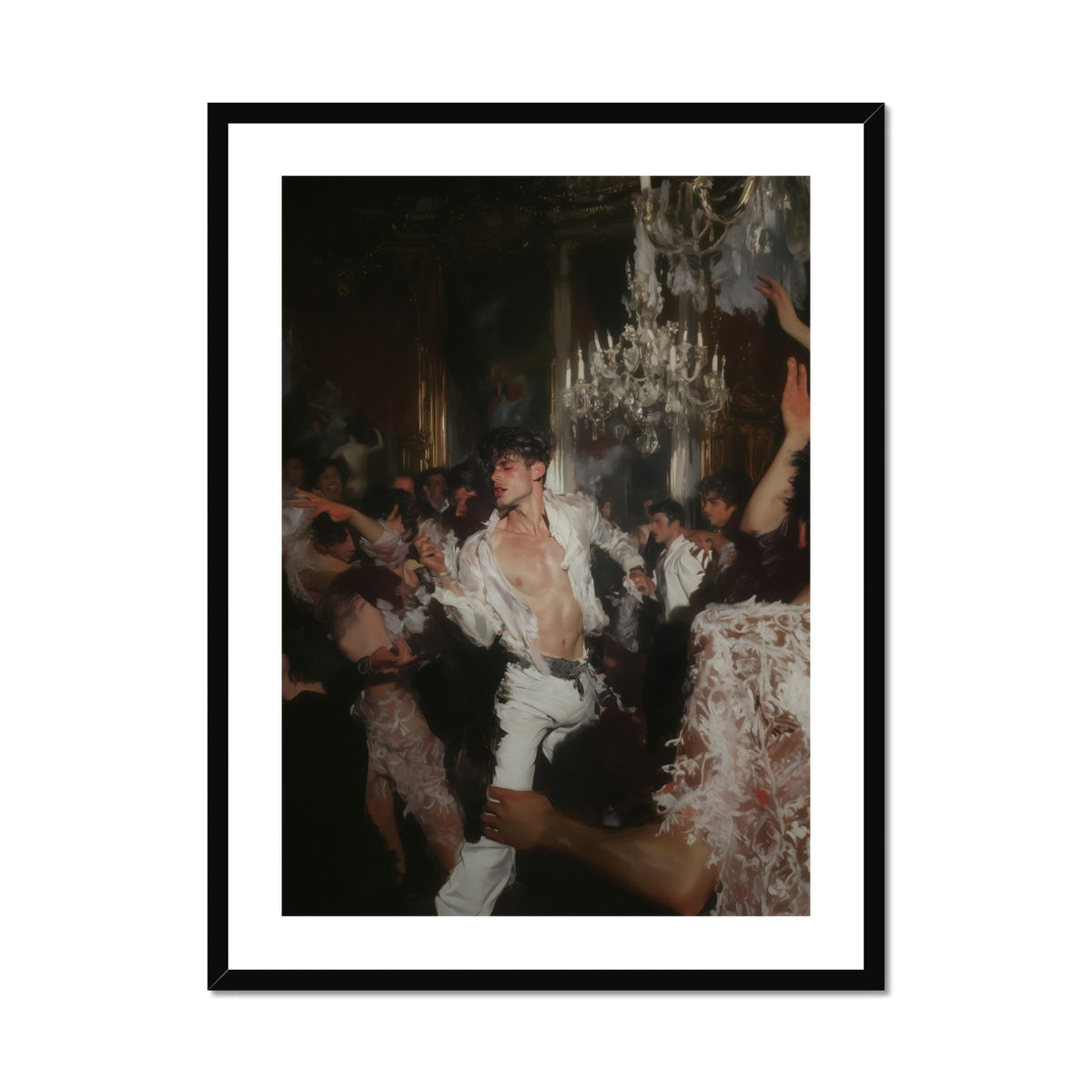 Piqued Gay Rave Aristocracy Art Print, Framed Painting Lively Party