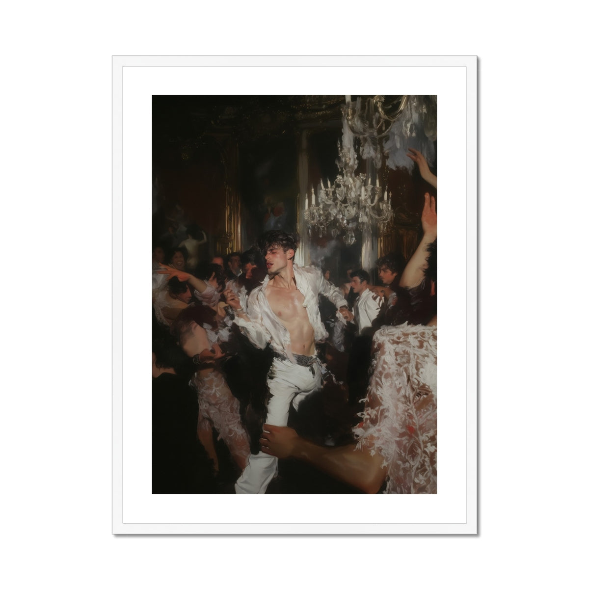 Piqued Gay Rave Aristocracy Art Print, Framed Painting Lively Party Scene