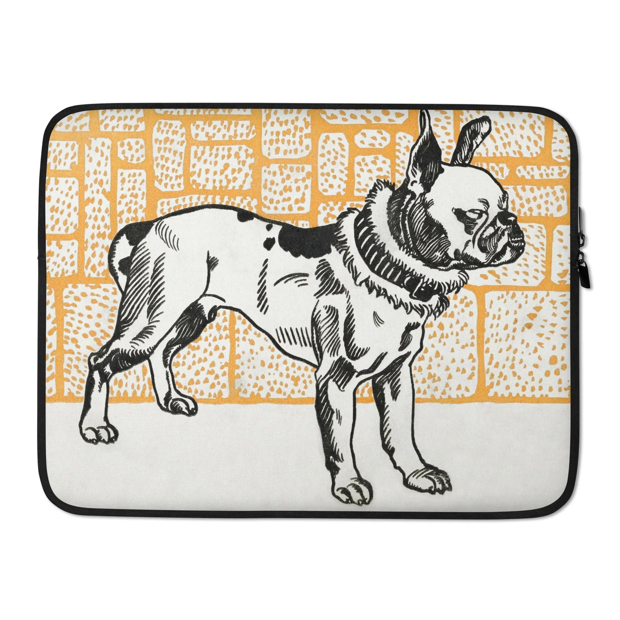 Pitbull - Moriz Jung Lithograph Dog Art Laptop Sleeve, 15″, Laptop Sleeve Black White Illustration French Bulldog Orange