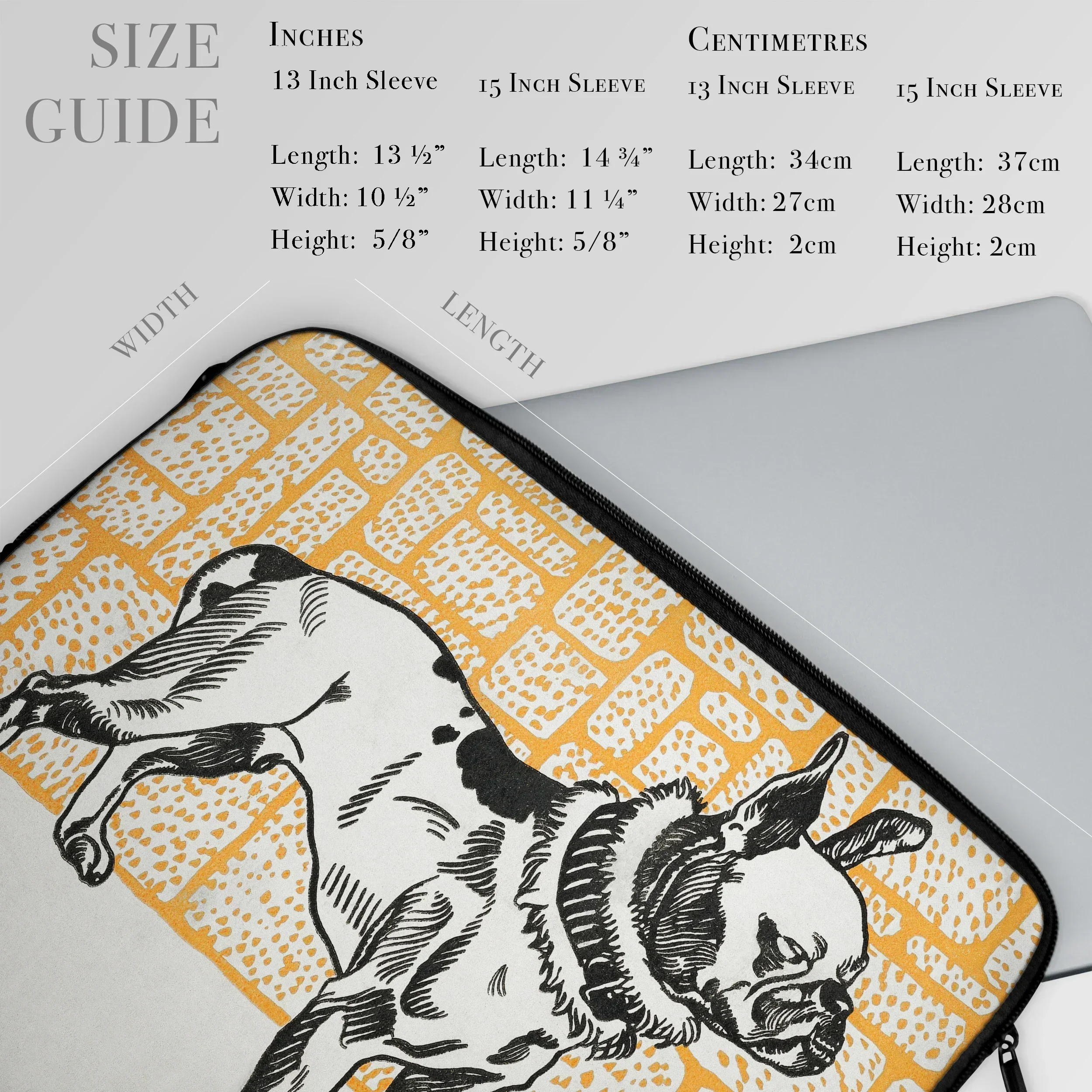 Pitbull - Moriz Jung Lithograph Dog Art Laptop Sleeve, Laptop Sleeve Black White Illustration French Bulldog Yellow