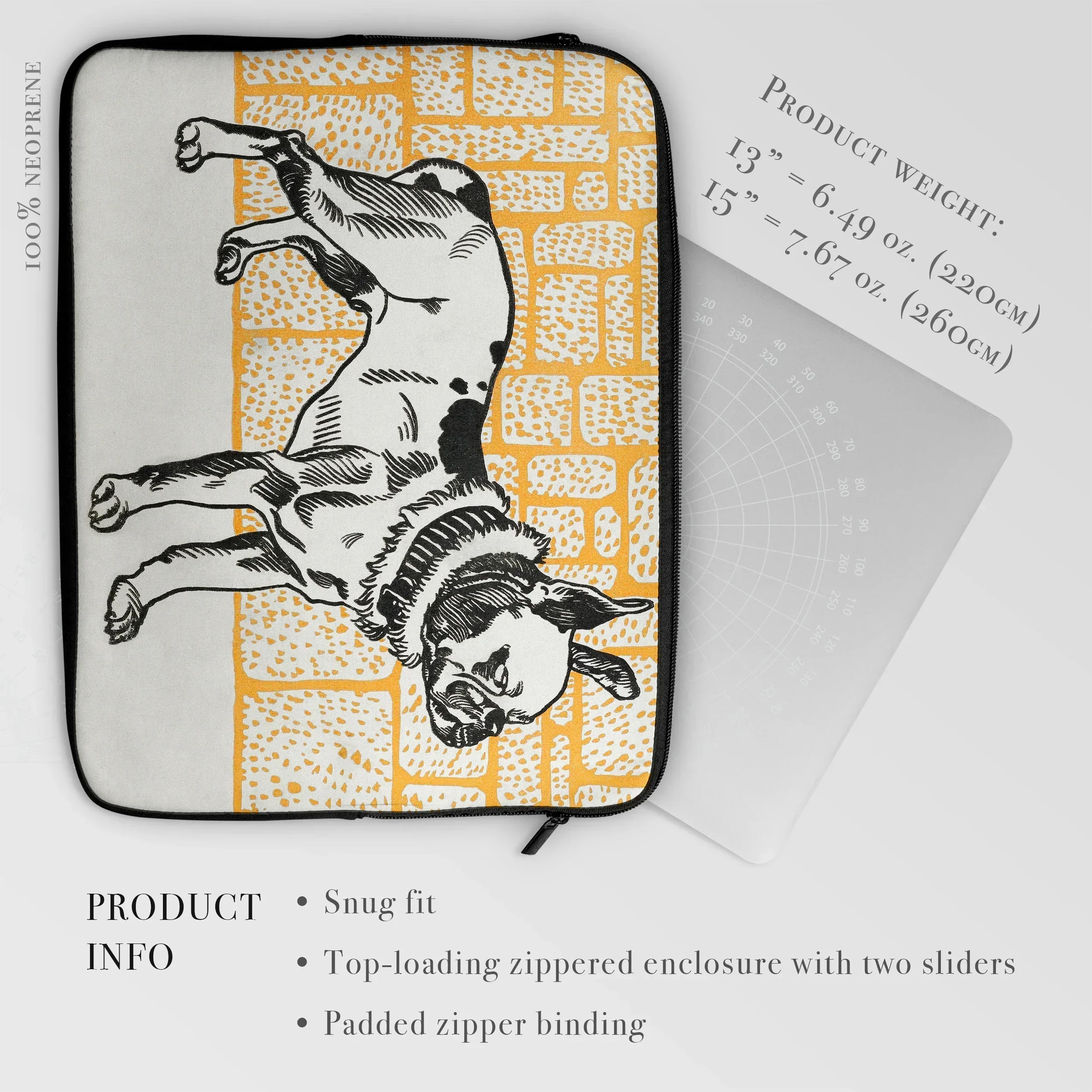 Pitbull - Moriz Jung Lithograph Dog Art Laptop Sleeve, Laptop Sleeve Black White Illustration Playful Dog Orange