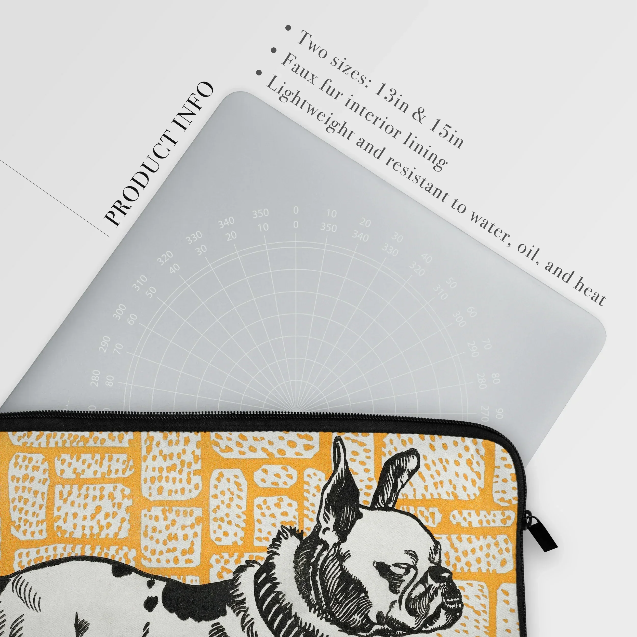 Pitbull - Moriz Jung Lithograph Dog Art Laptop Sleeve, Laptop Sleeve French Bulldog Illustration Yellow Patterned Background