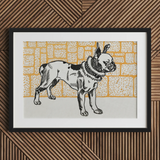 Pitbull - Moriz Jung Vintage Dog Illustration Art Print / Canvas Black-framed Artwork Stylized French Bulldog Illustration Black Ink Moriz